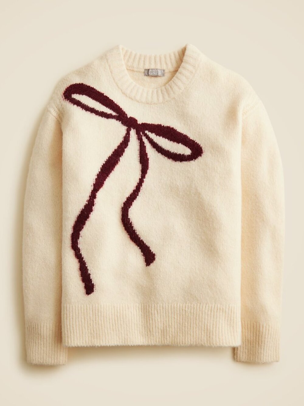 J.Crew Relaxed Crewneck Pullover in Bow Print – Hthr Muslin Burgundy – Size M –